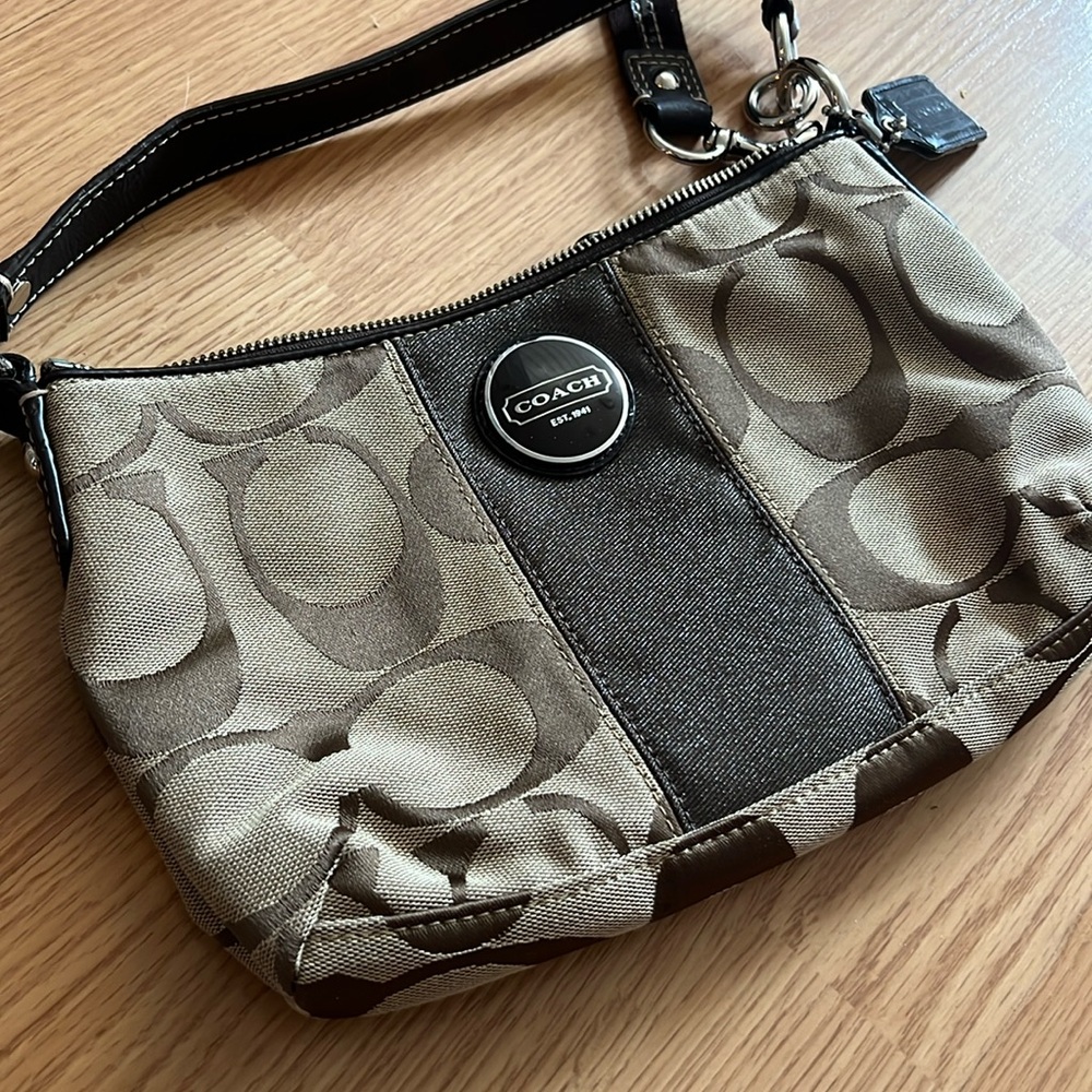 Authentic Coach Signature Jacquard Striped Demi Bag in Brown/Tan